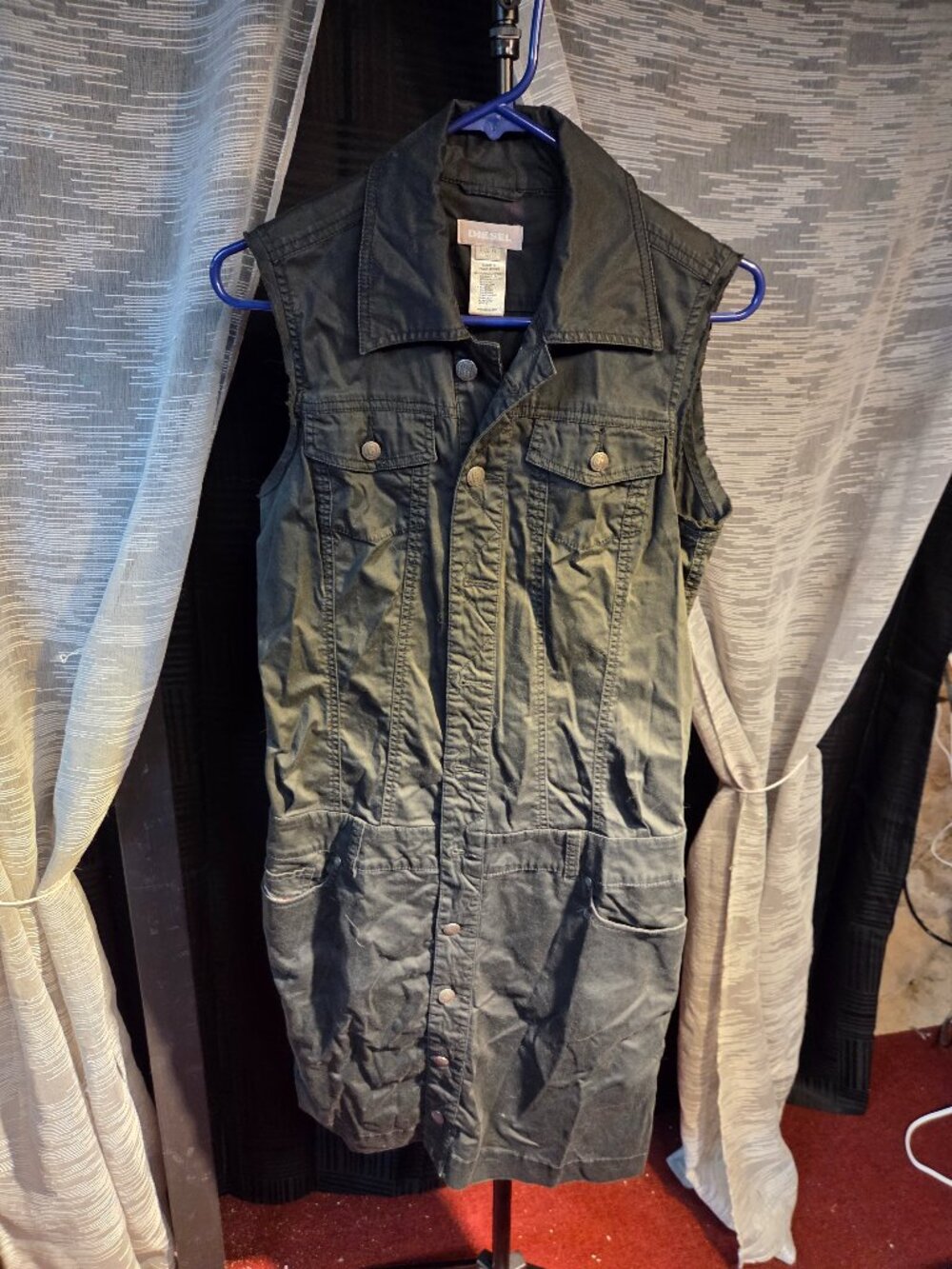 Diesel Sleeveless Collared Shirt Dress Button Up Dark Gray XL